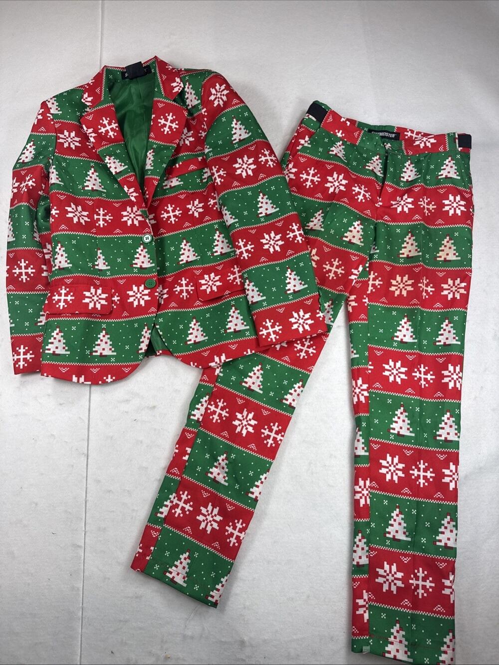 Suitmeister Christmas Snow Trees Suit Jacket Blazer & Pants Youth Boys L 10 12